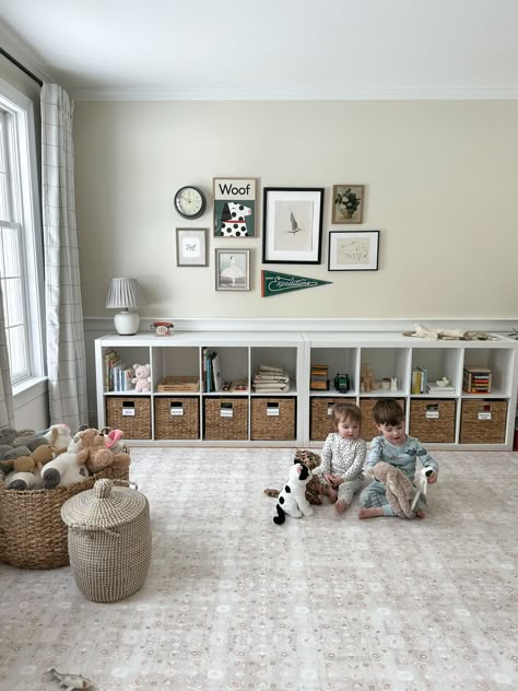 Little Nomad Play Mat curated on LTK Gallery Wall In Playroom, Neutral Play Area Living Room, Playroom Inspiration Modern, Open Space Playroom, Playroom In Guest Room, Mountain Playroom Ideas, Lovesac Playroom, Toy Room Layout, Lounge Playroom Family Rooms