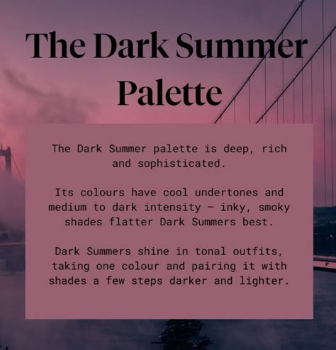 Dark Soft Summer Color Palette, Dark Summer Palette, Dark Summer Makeup, Deep Summer Color Palette, Dark Summer Color Palette, Summer Color Pallet, Skin Tone Colour Palette, Summer Colour Analysis, Hoc Summer