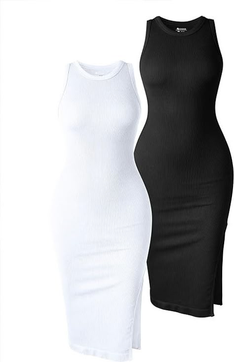 Amazon.com: OQQ Women's 2 Piece Dress Sexy Ribbed Halter Neck Fashion Split Tank Tops Dresses Black White : Clothing, Shoes & Jewelry Cute Simple Dress, Cute Simple Dresses, Friend T Shirts, Black Ribbed Dress, Best Friend T Shirts, Woman In Suit, Neat Casual Outfits, 2 Piece Dress, Simple Black Dress