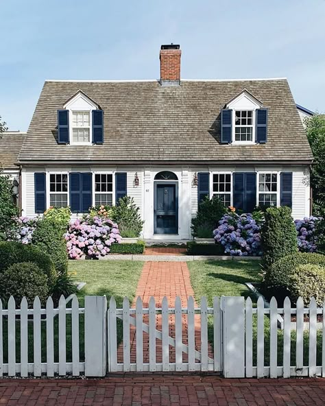 White House With Blue Shutters, Blue Shutters, Cape House, White Picket Fence, Cute House, Picket Fence, Long Walks, Home Exteriors, Dream House Exterior