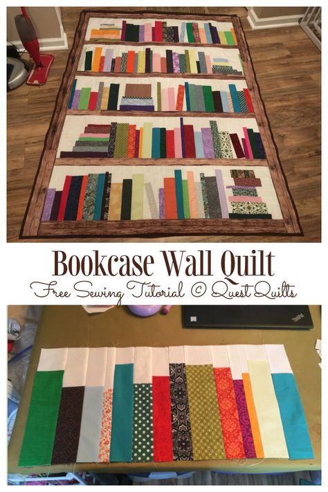 Bookcase Quilt, Bookcase Diy, Quilting Designs Patterns, Sewing Machine Projects, Quilt Sewing Patterns, Fabric Sewing Patterns, Bookcase Wall, Sew Ins, Patchwork Quilt Patterns