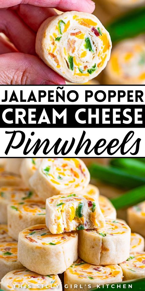 These cream cheese pinwheels are creamy, a little crunchy, and just the right amount of spicy. Imagine the flavors of a jalapeno popper, but in a fun, bite-sized pinwheel sandwich. Try this delicious appetizer today! Pepperoni And Cheese Pinwheels, Poker Run Food Ideas, Mexican Food Snacks Appetizers, Pinwheel Recipes High Protein, Fall Pinwheel Appetizers, Best Boat Snacks For Adults, Simple Halloween Finger Foods, Snacky Foods Appetizers, Football Party Side Dishes