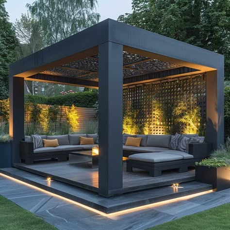 11+ Minimalist Garden Gazebo Ideas for a Clean Look • 333k+ Inspiring Lifestyle Ideas Minimalist Backyard Ideas, Gazebo Backyard Ideas, Modern Gazebo Design Outdoor, Outside Gazebo Ideas, Modern Gazebo Design, Garden Gazebo Ideas, Backyard Gazebo Ideas, Wooden Garden Gazebo, Garden Slabs