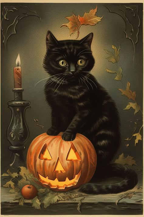 19 Halloween Cat Clipart (Black Cats)! - The Graphics Fairy Black Cat Images, Helloween Wallpaper, Vintage Halloween Art, Photo Halloween, Image Halloween, Nail Art Halloween, Halloween Kunst, Halloween Decor Diy, Chat Halloween