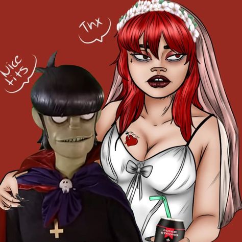 Puppet love ❤️ - - So I've been wanting to do this crossover of chucky and Tiffany / Jennifer tilly for a while now and I'm happy I got around to do this jsjsjs it was so fun to make and we'll who doesn't love puppet Murdoc 🤣🤣 - #gorillazmurdoc #gorillazart #gorillaz #gorillazfanart #ocart #ocxcanon #ocartwork #oc #artwork #digitalartist #digitalart #artwork #fyp #fypシ #artoftheday #gorillazoc #originalcharacter #murdocgorillaz #doodle #sketch #theseedofchucky #jennifertilly #tiffanyandchuc... Gorillaz Oc, Oc Artwork, Murdoc Gorillaz, Chucky And Tiffany, Murdoc Niccals, Gorillaz Fan Art, Gorillaz Art, Doodle Sketch, Gorillaz