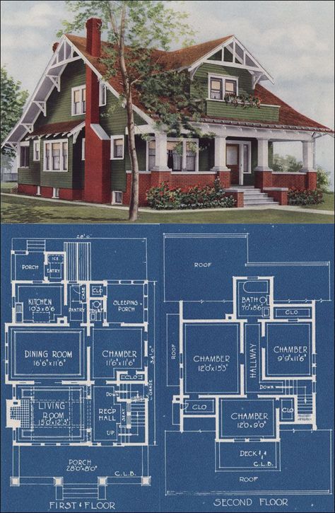 1921 floor plan Bungalow Style House, Sleeping Porch, Craftsman Bungalow, Bungalow Homes, Vintage House Plans, American House, Casas Coloniales, Craftsman Style Homes, Bungalow House Plans