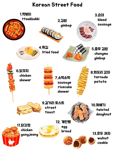 Korean Food Staples, Korean Famous Food, Korean Simple Food, Sausage Street Food, South Korean Street Food, Foods In Korean, Korean Food Guide, Korean Menu Food, Tteokbokki Street Food