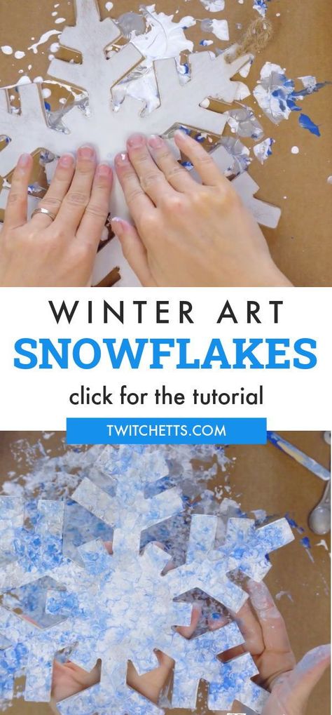 Snowflake Art For Preschoolers, Puffy Paint Snowflakes, Winter Crafts For High School Students, Painting Wooden Snowflakes, Snowflake Art Preschool, Snowflake Door Decorations Classroom, Snowflake Art For Kids, Snowflake Crafts For Adults, Painted Wooden Snowflakes