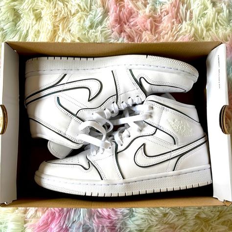 Women’s Jordan 1 Mid Iridescent Jordan 1 Mid, Stylish Shoes, Nike Air Force Sneaker, Jordan Shoes, Nike Air Jordan, Jordan 1, Air Jordan, Original Box, Nike Air