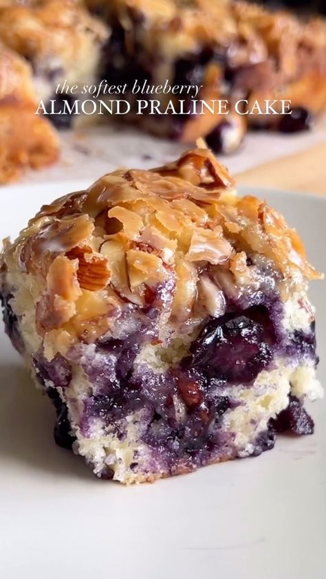 Tasty Tales Haven | Food Page | Say hello to decadence with our Blueberry Almond Praline Cake! Bursting with juicy blueberries and topped with a crunchy almond praline… | Instagram Almond Praline Cake, Blueberry Almond Praline Cake, Instagram Log, Blueberry Upside Down Cake, Almond Praline, Blueberry Desserts Recipes, Flavored Butters, Banana Pudding Desserts, Praline Cake