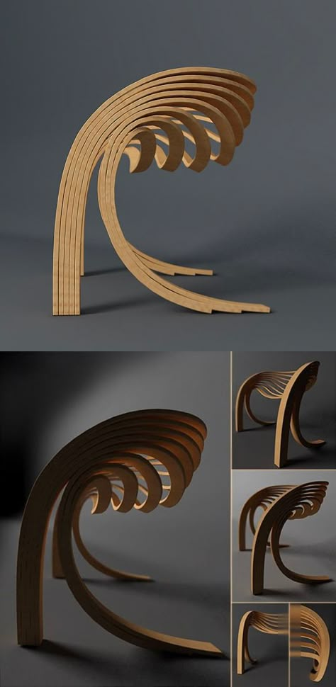 Organic Chair, Unique Chairs Design, Wood Chair Design, Curved Chair, Sculptural Chair, Chair Design Wooden, Unusual Furniture, Curved Furniture, Organic Furniture