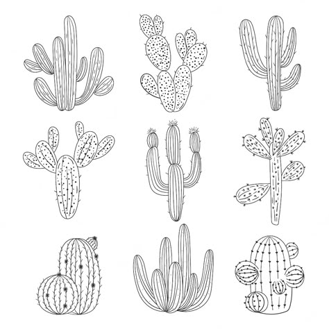 Free Vector | Hand drawn cactus outline illustration Desert Outline Tattoo, Cactus Drawings Simple, Cactus Drawing Tattoo, Cactus Outline Drawing, Fineline Cactus Tattoo, Cactus Sketch Simple, Cactus Tattoo Fineline, Saguaro Cactus Drawing, Cactus Drawing Simple