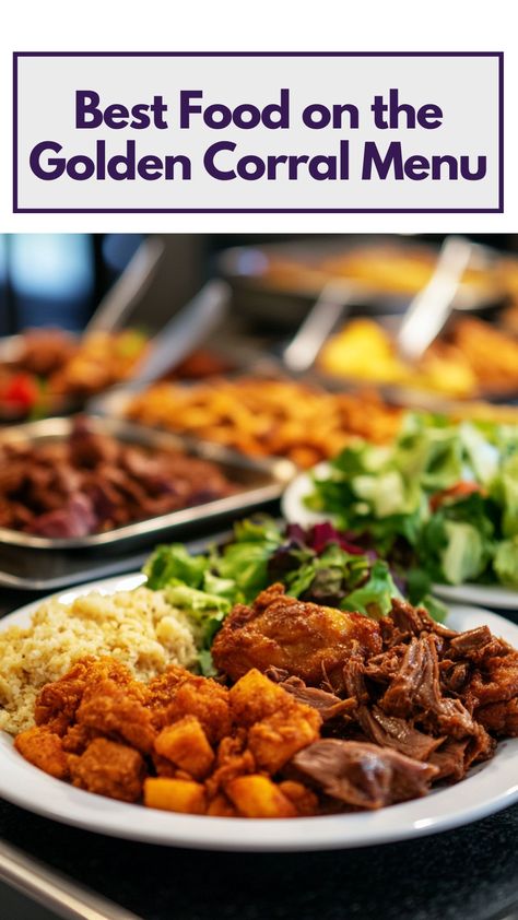 A plate of Golden Corral's best menu items including fried chicken, tender pot roast, fresh salad, and a variety of desserts. Tender Pot Roast, Golden Corral, Chicken Tender, Buffet Restaurant, Popular Food, Restaurants Food, Fresh Salads, Menu Items, Restaurant Recipes