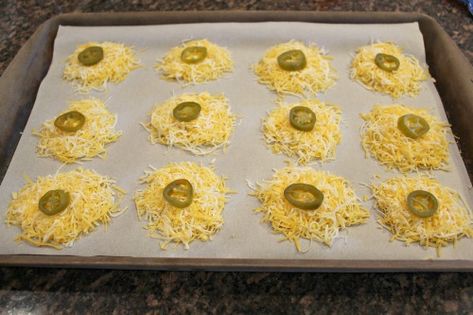 Low Carb Jalapeno Cheese Crisps - Life is Sweeter By Design Cheese Crisp Recipe, Jalapeno Cheese Crisps, Cheddar Crisps Recipe, Keto Intermittent Fasting, Crispy Snacks, Cheese Squares, Butter Pastry, Jalapeno Cheese, Jalapeno Recipes