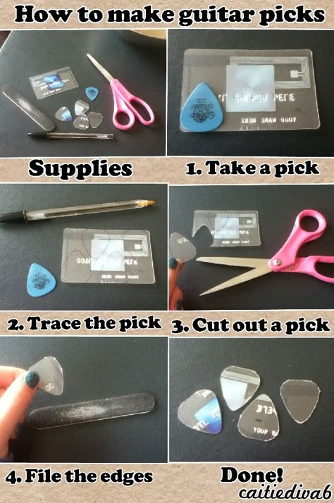 Diy Guitar Accessories, Diy Guitar Gifts, Diy Guitar, How To Make A Guitar Pick, How To Make Guitar Picks, Diy Guitar Pick, How To Make Gitaar, How To Make A Mini Guitar, Pick Holder Diy Guitar