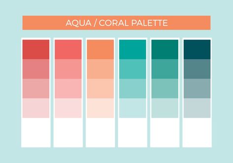 Coral Color Palette, Aqua Color Palette, Coral Colour Palette, Flat Color Palette, Turquoise Color Palette, Monochrome Color Palette, Vert Turquoise, Green Palette, Color Palette Pink