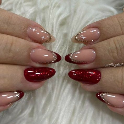 Red And Silver Nails, Hoco Nails, Red And Gold Nails, Classy Acrylic Nails, Pretty Gel Nails, Xmas Nails, Dream Nails, Fire Nails, Pretty Acrylic Nails