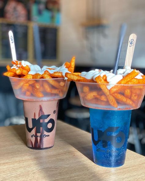 UdaipurFoodie | What would you prefer? Shake with Fries or Mocktail with fries? Location: UFO, Shobhagpura Circle, Udaipur In frame: Cheese Fries with… | Instagram Fries And Drinks In One Cup, Food Truck Aesthetic, Business Food Ideas, Drink Menu Ideas, Street Food Ideas, Latest Food Trends, Street Food Business, Street Food Design, Street Coffee