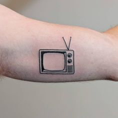 Static Tv Tattoo, Old Tv Tattoo, Tv Girl Tattoo, Polaroid Tattoo, Film Tattoo, Grandfather Tattoo, Tv Tattoo, Bicep Tattoos, Minimalist Tattoo Meaning