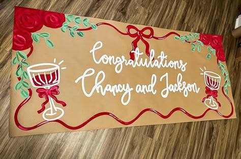 Such a simple and elegant banner design!! I love! ❤️🥂🫶🏼 #banner #banners #bannerdesign #brownpaperbanner #painting #shopsmall #smallbusiness #roses #red #drinks Paper Banners Ideas Diy, Hand Painted Banner, Gift Wrap Fundraiser, Dance Gift Ideas, Camp Gifts, Painted Banners, Painted Banner, Elegant Banners, Love Banner