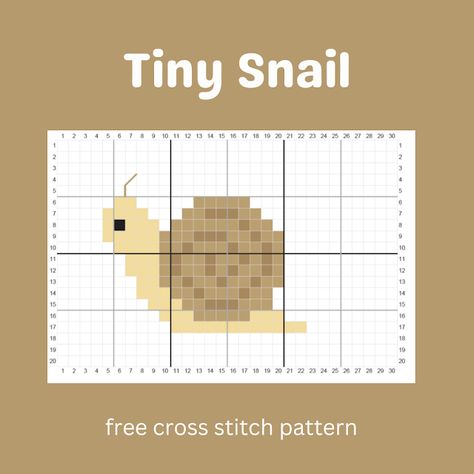 Keeping it Real: Tiny Snail - Free Cross Stitch Pattern Mini Mushroom Cross Stitch, Snail Embroidery Pattern, Free Easy Cross Stitch Patterns, Miniature Cross Stitch Patterns Free, Snail Cross Stitch Pattern, Easy Cross Stitch Patterns Free Simple, Mushroom Cross Stitch Pattern Free, Tiny Cross Stitch Patterns Free, Micro Cross Stitch