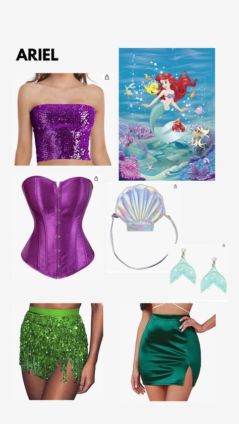 Disney Princess Halloween costume. The Little Mermaid. Green and purple costume Hot Ariel Costume, Ariel Princess Costume College, Ariel Costumes Women, Hot Ariel Halloween Costume, Ariel Custome Halloween, Arial Princess Costume, College Ariel Costume, Diy Ariel Costume Women Easy, Preppy Mermaid Costume