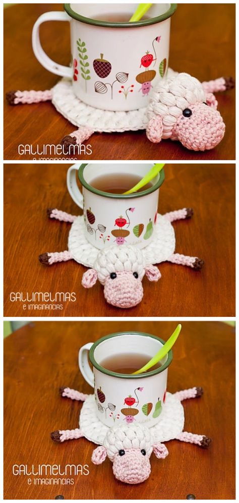 Amigurumi Amelia The Sheep Coaster Crochet Free Pattern - Autumn #Leaf; Free #Crochet; Patterns Knitting Needle Conversion Chart, Random Crochet, Coaster Crochet, Crochet Coasters Free Pattern, Easy Knitting Projects, Coaster Pattern, Crochet Coaster Pattern, Crochet Coaster, Crochet Kitchen