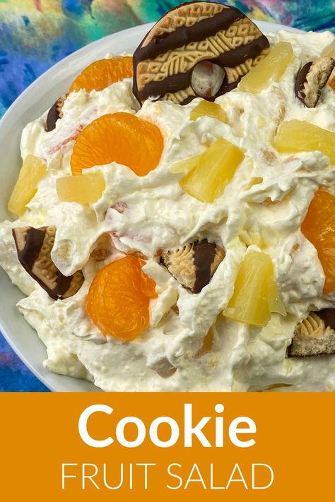 Cookie Pudding Dessert Cool Whip, Cookie Fruit Salad, Fruit Salad With Vanilla Pudding And Cool Whip, Cookie Salad Fudge Stripe, Cookie Salad Recipe, Pudding Salads, Buttermilk Fudge, Fruit Salad With Vanilla Pudding, Buttermilk Salad