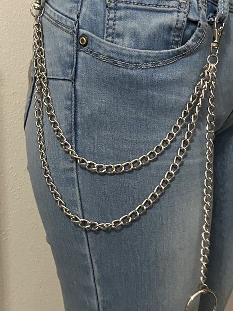 KPOP Metal chain & key chain. Pants Trousers pocket with  ring chain Hip hop punk chain for keys wallet and Jeans Pants.  Size:  13/16 inches Color:   Silver Style:  HipHop, Punk Material:  Alloy Metal Iron Chain Weight:   3 oz Pant Chains Aesthetic, Metal Belt Chain, Clothes With Chains, Chain On Pants, Chain On Jeans, Chain For Jeans, Jean Chains, Hip Chains, Belts Aesthetic