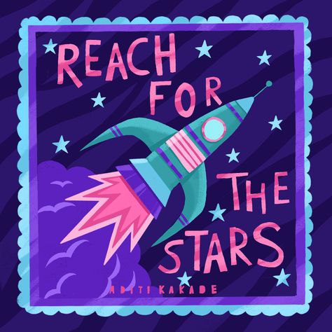 Reach for the stars on Behance Illustrator Ipad, Space Theme Classroom, Vision 2023, Yearbook Themes, Star Illustration, Illustration Typography, Gelli Arts, Up Theme, Star Cards