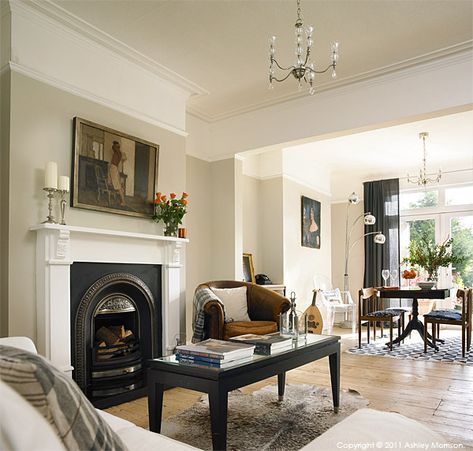 The living room in Janet and Ken Hamilton's 1930’s semi in Belfast. 1930s Living Room, 1930s House Interior, 1930s House Renovation, Ashley Furniture Living Room, Victorian Living Room, 1930s House, Cosy Living Room, Coastal Living Rooms, Coastal Living Room