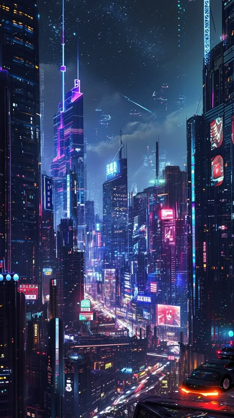 #Neon #Urban Nightscape: A bustling #cyberpunk #cityscape illuminated by #neon lights with towering #skyscrapers dominating the night skyline. #cyberpunk #neon #skyscrapers #cityscape #urban #aiart #aiphoto #stockcake ⬇️ Download and 📝 Prompt 👉 https://stockcake.com/i/neon-urban-nightscape_115577_11341 Neon Dystopia Aesthetic, Night City Aesthetic Cyberpunk, Tokyo Cyberpunk Aesthetic, Fantasy Cyberpunk City, Cities At Night Aesthetic, Night Building Aesthetic, Building Cyberpunk, Cyberpunk Skyscraper, Cyberpunk Skyline