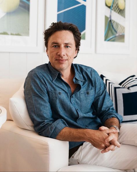 Zach Braff, Fitted Denim Shirt, Us Open, Denim Shirt, Polo Ralph, Casual Button Down Shirt, Men's Fashion, Polo Ralph Lauren, Men Casual