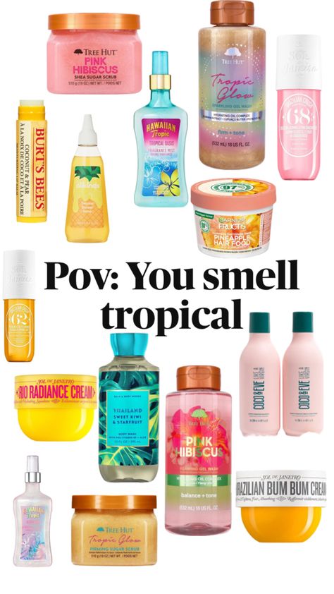 Tropical Scents, Tropical Perfume, Beach Perfume, Scent Combos, Tropical Scent, Shower Skin Care, Summer Scent, Perfect Skin Care Routine, Teen Life Hacks