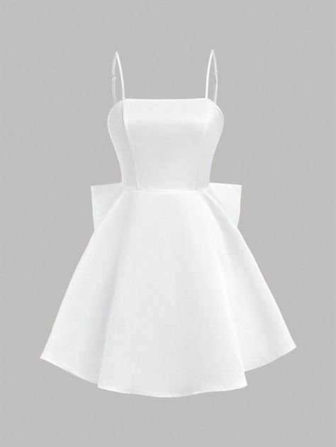 SHEIN Teen Girl Woven Solid Color Satin Backless Dress With Detachable Big Bowknot Casual Strappy DressI discovered amazing products on SHEIN.com, come check them out! Dama White Dresses, White Dresses Teen, White Sweet Sixteen Dresses, Dutchess Aesthetic, 14th Birthday Dress Ideas, White Satin Dress Aesthetic, Continuation Dresses, 7th Grade Dance Dresses, White Poofy Dress