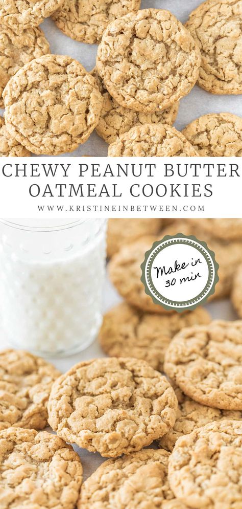 These chewy peanut butter oatmeal cookies are the perfect blend of nutty goodness and wholesome comfort. They'll become your favorite cookie. Chewy Peanut Butter Oatmeal Cookies, Unhealthy Recipes, Oatmeal Peanut Butter, Butter Oatmeal Cookies, Oatmeal Raisin Cookies Chewy, Peanut Cookies, Best Christmas Cookie Recipe, Homemade Oatmeal, Chewy Peanut Butter Cookies