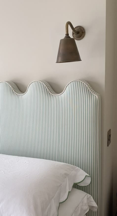 SHOP — BY LYDIA Scalloped Headboard Bedroom, Avant Basic Bedroom, Ticking Headboard, Kids Headboard Ideas, Bedheads Upholstered, Curvy Headboard, Scallop Headboard, Wavy Headboard, Wave Headboard