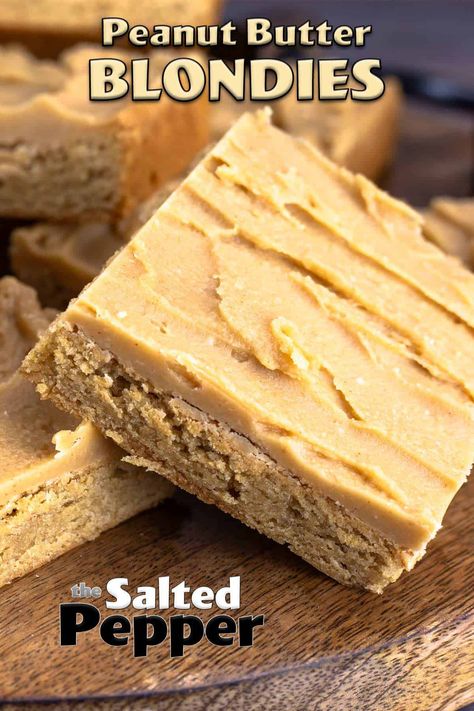 Peanut Butter Blondies are a great party dessert. Easy to make and great for finger desserts. Packed full of peanut butter flavor in every bite. Brownies Without Cocoa Powder, Peanut Butter Blondies Recipe, Peanut Butter Blondie, Peanut Butter Blondies, Finger Desserts, High Protein Flour, Peanut Butter Icing, Flour Alternatives, Blondies Recipe