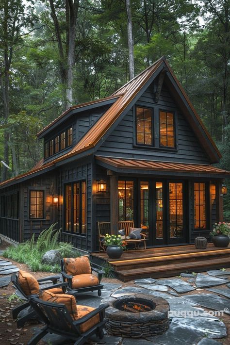 For those who enjoy getting out in nature but prefer the comfort of a bed over a tent, this subreddit is for you. It has 763K members and they are on a mission to put together an archive of as many awesome cabins as they can. Green House With Copper Roof, Log Cabin Addition Ideas Exterior, Painted Log Cabin Exterior, Cabin Designs, Cabin Aesthetic, Colonial Farmhouse, Cabin Exterior, Inspire Me Home Decor, Small Cottage