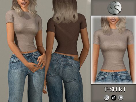 The Sims Resource - Mia Cotton T-Shirt Sims4 Cc Clothing Female Jeans, Sims 4 Boys Cc Clothing, The Sims 4 Cc Clothing For Women Shirt, The Sims 4 Cc Shirts, Sims 4 Shirts Cc, Sims 4 Cc Jeans, Different Body Sizes, Sims 4 Cc Eyes, Sims 4 Tsr