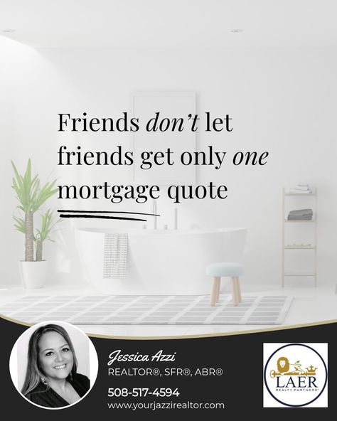 That's Right! Obtaining several mortgage quotes is essential for comparing rates and terms, saving costs, negotiating effectively, understanding options, mitigating risks, securing pre-qualification or pre-approval, and achieving peace of mind. It empowers borrowers to make informed decisions and find the best mortgage solution tailored to their specific needs and preferences. #yourjazzirealtor #rirealtor #marealtor #franklinrealtor #franklinma #massachusettsrealestate #rhodeislandrea... Realtor Facebook Posts, Mortgage Quotes, Pre Approval, Real Estate Salesperson, Mortgage Broker, House Search, Home Buying Tips, Facebook Posts, Peace Of Mind