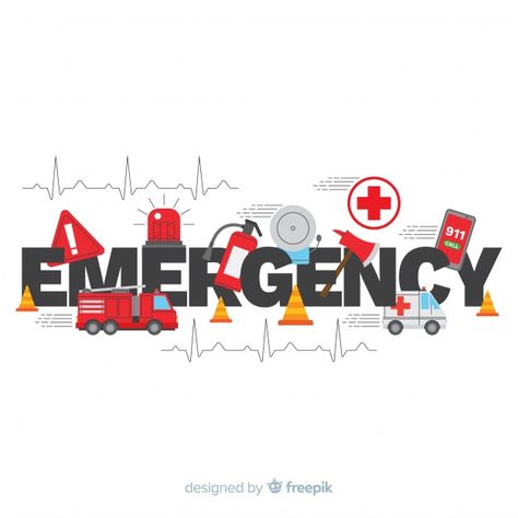 Modern emergency word concept with flat ... | Free Vector #Freepik #freevector #design #phone #fire #security Ambulance Logo, Family Safety, Emergency Supplies, Emergency Call, Cartoon Logo, Clay Art Projects, Emergency Room, Emergency Vehicles, Graphic Editing