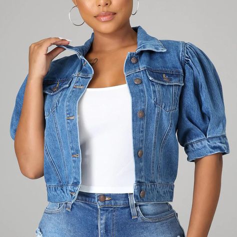 Jackets For Women Casual, Denim Jacket 80s, Short Sleeve Denim Jacket, Jeans Coat Jackets, Denim Jackets For Women, Women Denim Jacket, Short Sleeve Denim, Denim Jacket Short, Moda Denim