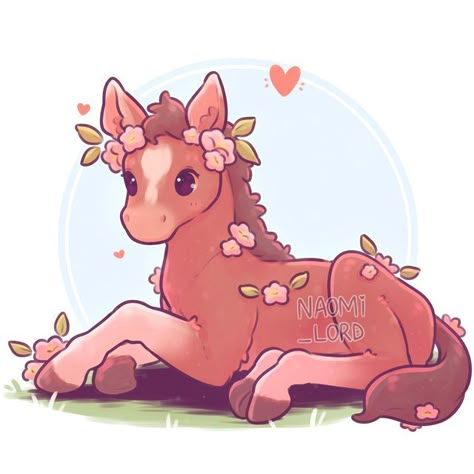 Cute Horse Drawing, Naomi Lord Art, Horse Doodle, Naomi Lord, Cute Dragon Drawing, Year Of The Horse, Cute Kawaii Animals, Animated Animals, Cute Animal Drawings Kawaii