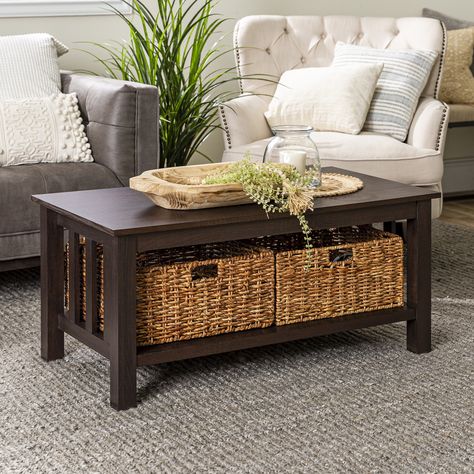 Free 2-day shipping. Buy Traditional Espresso Storage Coffee Table with Totes by Manor Park at Walmart.com Coffee Table With Baskets, Barnwood Coffee Table, Traditional Coffee Table, Apartment Hacks, Storage Coffee Table, Farmhouse Style Living Room, Luxury Coffee Table, Walker Edison, Bowling Green