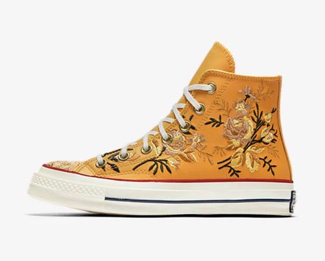 Where To Buy Converse Parkway Floral High Tops Because These Sneakers Are Fit For A Princess Where To Buy Converse, Painted Converse High Tops, Flower Converse, Hand Painted Converse, Floral Converse, Converse Yellow, Painted Converse, Converse Aesthetic, Embroidered Sneakers