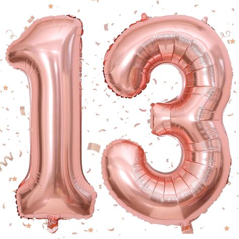 PRICES MAY VARY. Rose Gold number 13 balloons: You will get 40 inch Rose Gold numbers 1 and 3 (uninflated) ,and 1pcs Straw.Beautiful colour and huge size is a decorative insert. It is suitable for decorating party activities outdoors and indoors Material: The Rose Gold 13 number Mylar balloon, made of high-quality Mylar.Please use the straw in the balloon set to inflate it slowly.You can reused the foil balloons. How To Use:Infalted with helium or air with pumb or straw slowy to 90% enough,you c 13 Balloons, 40 Balloons, Balloons Number, Tablet Wallpapers, 13 Birthday, 13th Birthday Party, Anniversary Party Decorations, Woman Birthday Party, Decorating Party