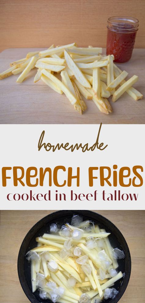 Easy homemade french fries fried in healthy beef tallow Easy Homemade French Fries, French Fries Recipe Homemade, French Fry Recipe, Apartment Homesteading, Healthy French Fries, Oven Baked French Fries, Make French Fries, Baked French Fries, Best French Fries