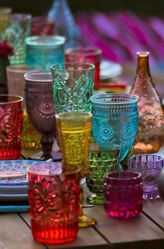 Colorful Diy Wedding, Colorful Glassware, Pop Wedding, Beautiful Flower Garden, God's Timing, Fairytale Decor, Deco Champetre, Tafel Decor, Jewel Tone Wedding