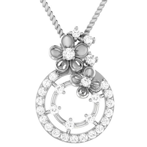 White Gold Jewellery, Diamond Circle Pendant, Jewellery Pendant, 3d Jewelry, Circle Diamond, Floral Pendant, White Gold Jewelry, Pendant Design, Chain Jewelry